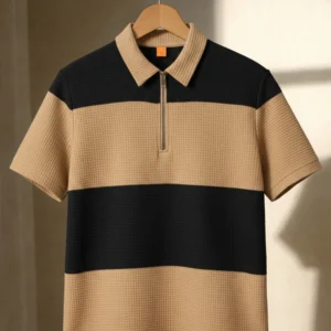 Try This Men Typography Polo Neck Cotton Blend Beige, Black T-Shirt