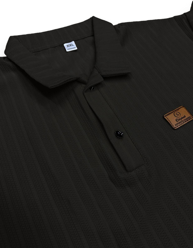 JINIK Men Self Design Polo Neck Elastane Black T-Shirt - Image 3
